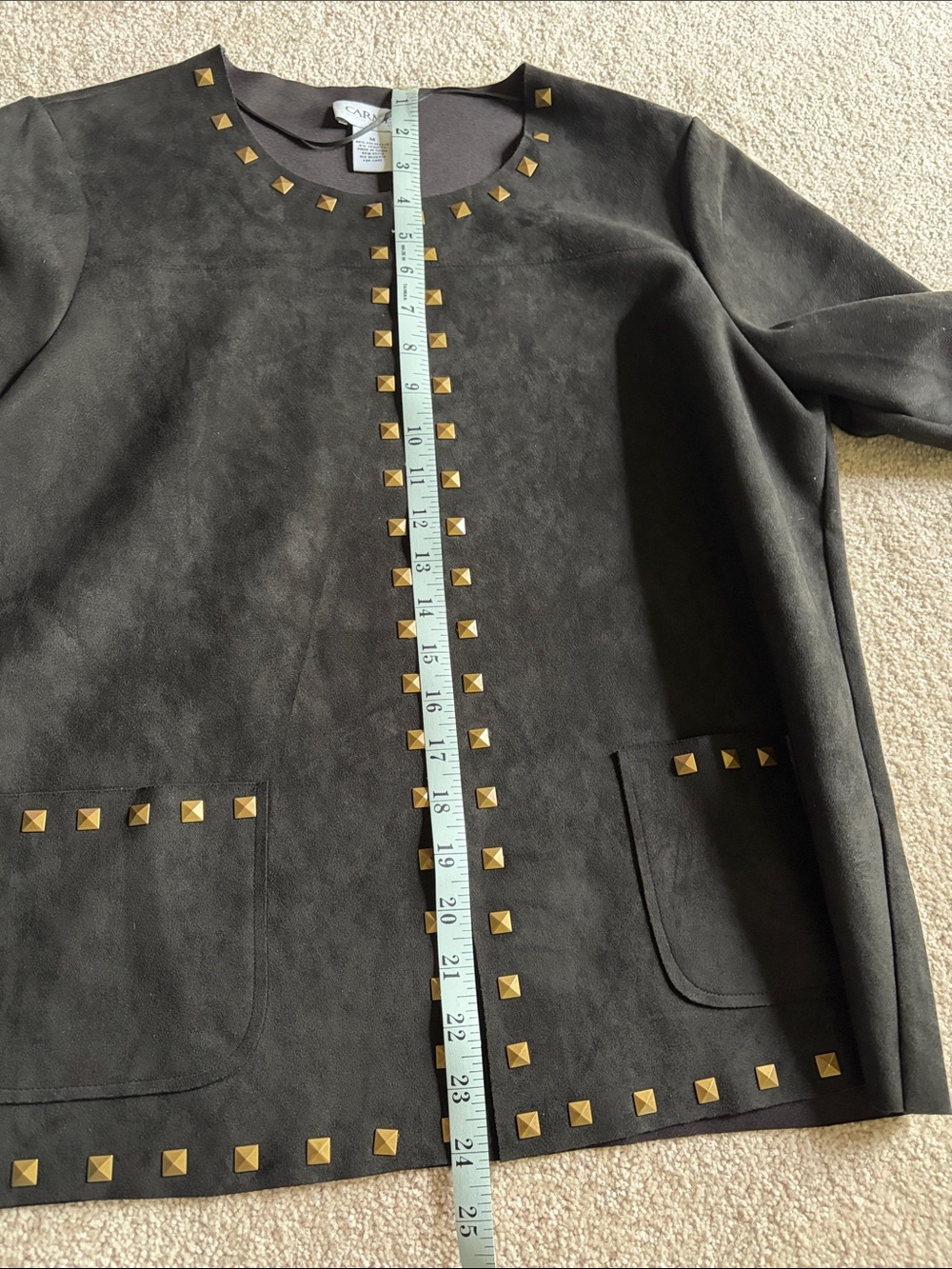 Carmen Marc Valvo Black Stud-Trim Open Front Jacket w/eye-hook at the top-Size M - Picture 8 of 8